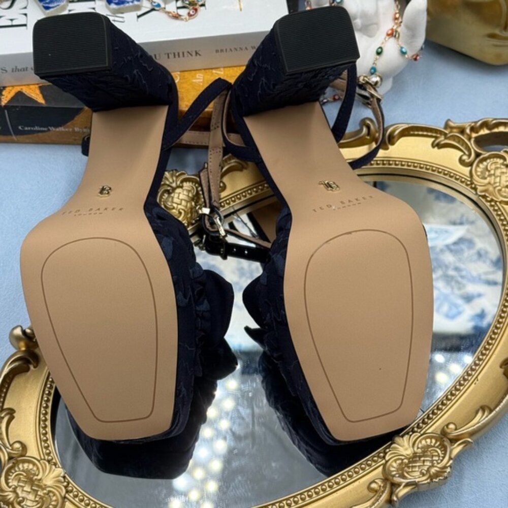 🆕 TED BAKER 🧿 NWOT MADDY Blue Floral Embroidered Bow Platform Sandals, Sz 6 - Picture 13 of 15